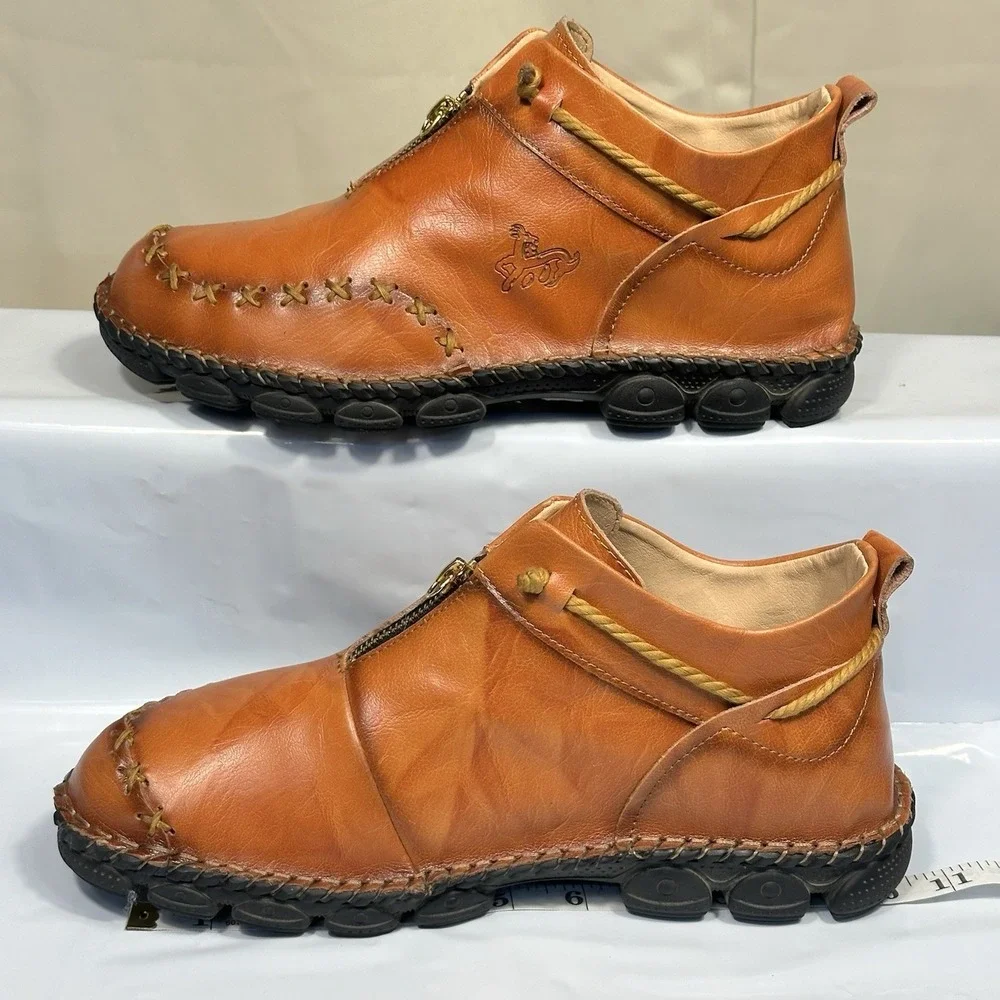 Men‎ Casual Shoes Handmade Leather Size 11-11.5 Brown Chukka Zip Nonslip Ankle